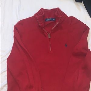 Polo by Ralph Lauren Red Quarter Zip Sweater Large